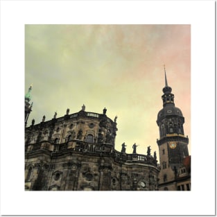 Beautiful Retro Photography from Dresden Germany sightseeing with rainbow sky Posters and Art